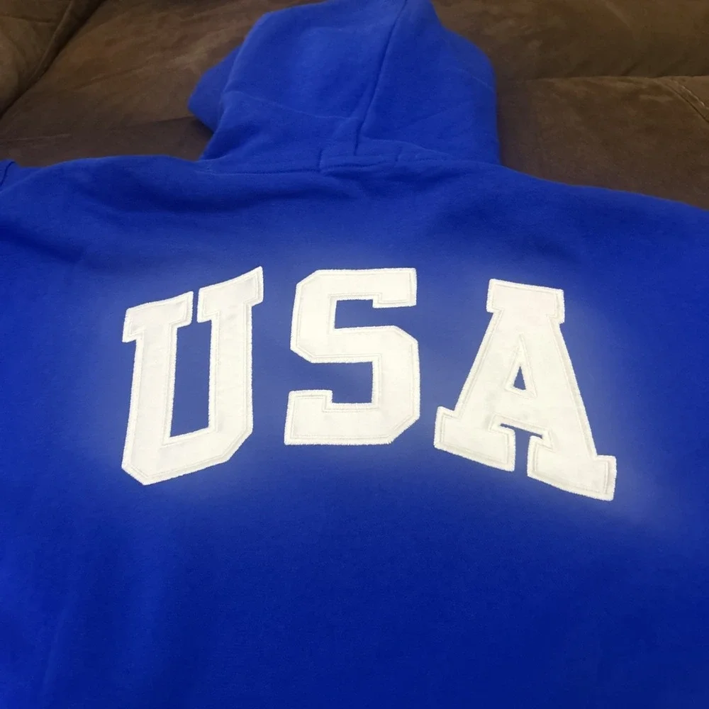 Polo Ralph Lauren Flag Fleece Hoodie Blue Pants & Hat  USA Embroidered Men's 3PC